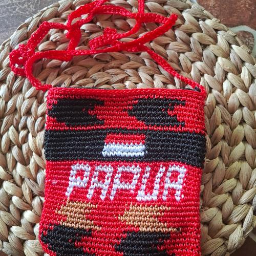 TAS NOKEN PAPUA MERAH ASLI RAJUTAN TANGAN