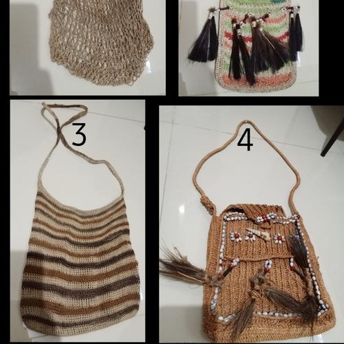 Tas Noken Papua Rumbai Coklat Asli Buatan Ibu Ibu Papua Asmat - Gambar 2